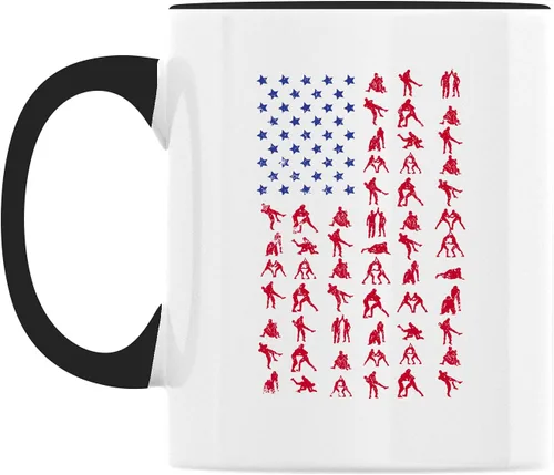 Miniatura 2 de Taza de café con la bandera estadounidense de lucha libre, taza de café para luchador, taza de café divertida de 11 onzas, mango negro e