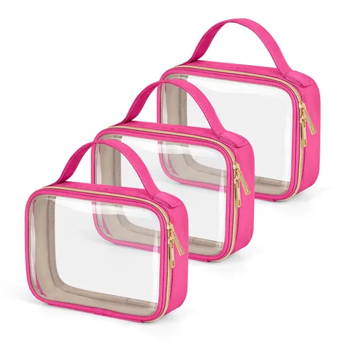 Miniatura 31 de Bolsa de aseo transparente Wedama, paquete de 2 bolsas de maquillaje transparentes con asas, bolsas cosméticas de PVC para mujeres y hombres, bolsas