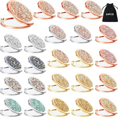Miniatura 8 de Cindeer 48 piezas de espejo pequeño compacto plegable de bolsillo para maquillaje redondo de mano cosmético con aumento, espejo compacto