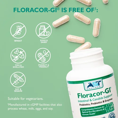 Miniatura 7 de Floracor - Probióticos y enzimas para apoyar la salud intestinal y intestinal - 180 cápsulas vegetarianas