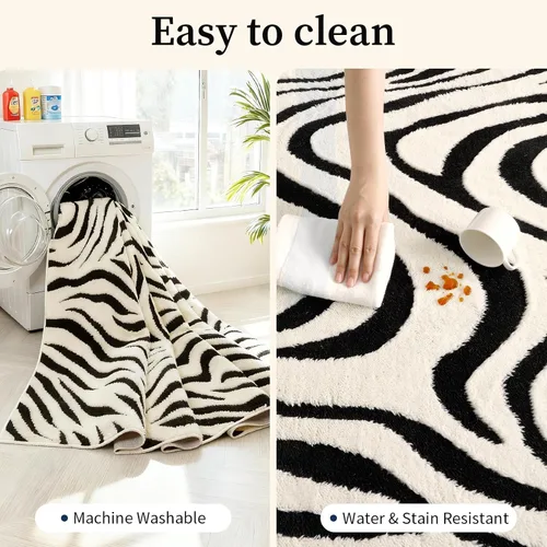Miniatura 8 de YIHOUSE Alfombras de entrada de 2 x 3 pies: alfombra pequeña lavable a rayas de cebra – moderna alfombra negra y blanca crema para la entrada