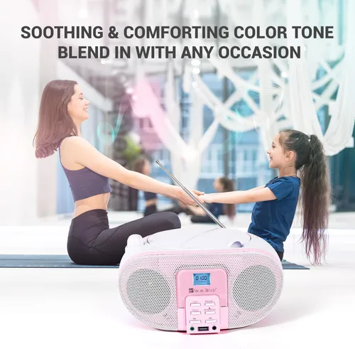 Miniatura 6 de SingingWood - Reproductor de CD portátil Boombox (rosa) - Altavoz Bluetooth de la serie Macarons con radio FM, USB, entrada auxiliar y conector