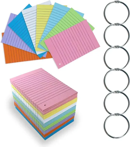 Miniatura 2 de TFLFL Tarjetas de índice de 4 x 6 pulgadas, 600 tarjetas flash con anillos, 8 colores, tarjetas de índice rayadas, tarjetas flash rayadas