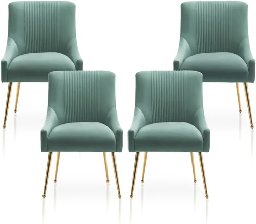 Miniatura 17 de Sillas de comedor modernas, sillas de comedor tapizadas en terciopelo con patas doradas, juego de 2 sillas de acento con capitoné para sala de Beige