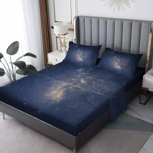 Miniatura 8 de Space Sheets - Juego de sábanas y fundas de almohada, tamaño individual, diseño de cielo estrellado, 3 piezas, sábana bajera ajustable de microfibra