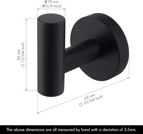 Miniatura 6 de KES Gancho para toallas de baño, gancho para bata, ducha, cocina, ganchos para colgar en la pared, montaje en pared, acero inoxidable SUS 304, negro