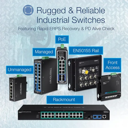 Miniatura 8 de TRENDnet Conmutador industrial Gigabit PoE+ de 10 puertos, 8 puertos Gigabit PoE+, Montaje en carril DIN, 2 ranuras SFP, Presupuesto de alimentación