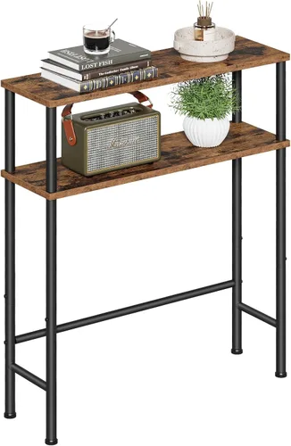 Miniatura 9 de Asgolion Mesa consola estrecha, mesa de entrada pequeña de 15.7 pulgadas, mesa de sofá de 2 niveles con almacenamiento, mesas consola delgadas