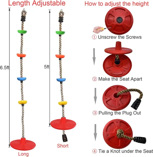Miniatura 4 de Cuerda de escalada de árbol y asiento de columpio de disco para niños, accesorios para patio trasero al aire libre