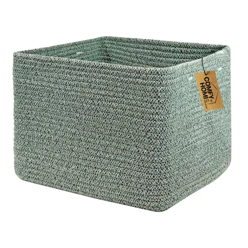 Miniatura 12 de COMFY-HOMI Cesta tejida de cuerda de algodón con asas para estantes, juguetes, libros, cestas de almacenamiento de tela para organizar, organizador
