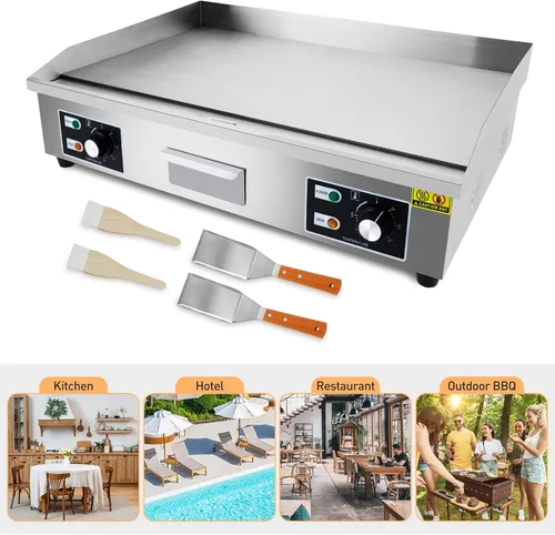 Miniatura 3 de Plancha eléctrica comercial de 29 pulgadas, parrilla eléctrica de 3000 W, parrilla eléctrica de encimera de acero inoxidable con orificio de goteo