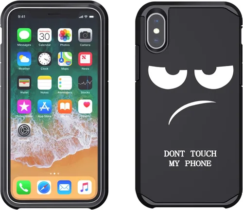 Miniatura 4 de Funda para iPhone XR, bonita funda [Don't Touch My Phone] a prueba de golpes de doble capa resistente de silicona protectora de plástico para niñas