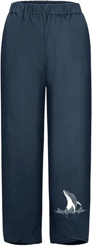 Miniatura 3 de Pants for Women Womens Solid Casual Pants Printed Trousers Elastic Waist Pockets Wide Leg Trousers