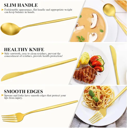 Miniatura 3 de Juego de cubiertos de acero inoxidable dorado mate para 4, vajilla de 20 piezas con cucharas y tenedores, apto para lavavajillas