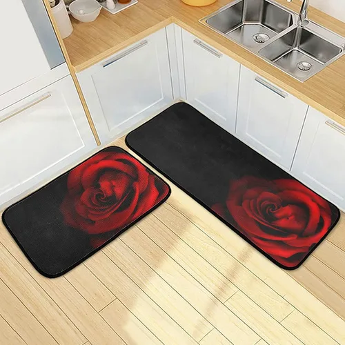Miniatura 8 de Alfombras de cocina con girasoles para cocina, 2 piezas de búfalo a cuadros, girasol, antifatiga, alfombra antideslizante para piso, alfombra