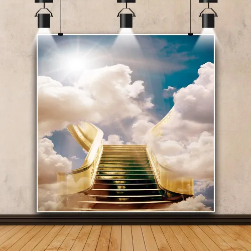 Miniatura 14 de Telón de fondo del cielo de 5x3 pies Puerta del cielo Puerta del paraíso Fondo fotográfico para niños, alfombra de baby shower, pancarta