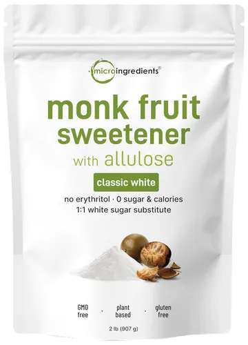 Edulcorante de fruta de monje con alulosa, 2 libras, sin eritritol, sin regusto, sustituto del azúcar blanco 1:1, apto para dieta keto y vegana,