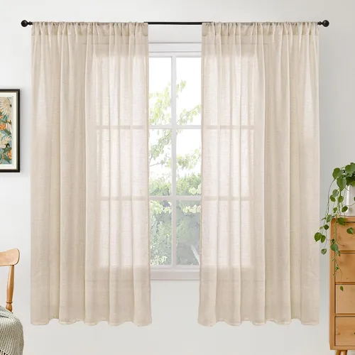 Miniatura 40 de BGment Cortinas de lino café de 30 pulgadas de largo para ventana pequeña, cortinas de media ventana beige semitransparentes ligeras con bolsillo