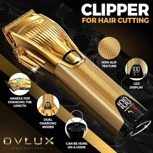 Miniatura 7 de OVLUX Cortapelos para hombres profesionales para cortar el cabello con protectores cortapelos cuerpo de metal completo y kit de aseo inalámbrico