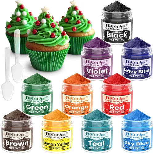 Colorante de alimentos en polvo - ERCorArt 10 colores vívidos en polvo, colorante de alimentos altamente concentrado sin sabor para hornear,