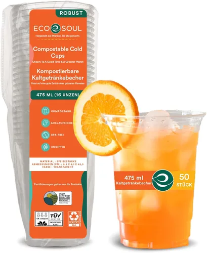 Miniatura 12 de ECO SOUL Vasos de fiesta desechables 100% compostables Vasos de fiesta ecológicos (500 unidades, vasos fríos de 16 onzas)