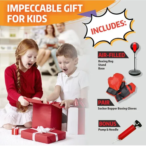 Miniatura 7 de Saco de boxeo para niños, equipo de boxeo ajustable de 3 a 12 con guantes de boxeo, juego de boxeo como regalo de juguetes para niños y niñas