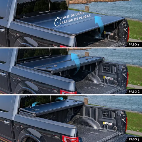 Miniatura 3 de Cubierta de caja de camioneta plegable y rígida compatible con Ford F150 F-150 2015-2025 5.5 pies de caja corta, estilo tri-doblez
