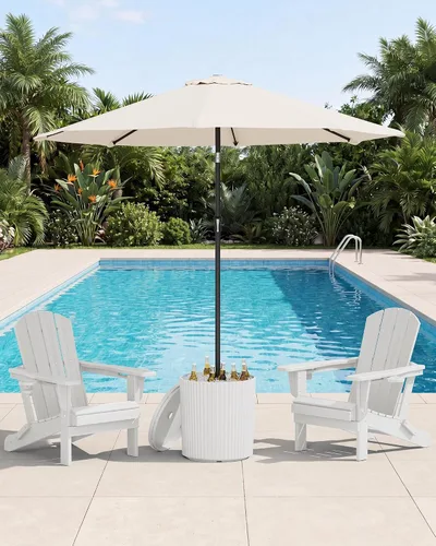Miniatura 8 de SERWALL Outdoor Round Umbrella Side Table, 3-in-1 Ice Bucket & Side Table & Storage Box, Multi-Functional Use for Porch/Patio/Poolside, Beige