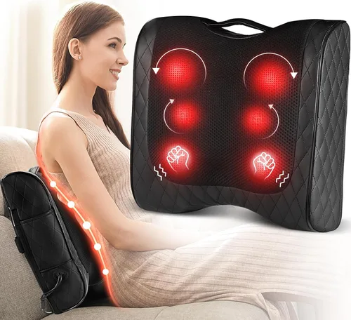 Boriwat masajeador de espalda con calor, percusión y shiatsu 2-en-1 para aliviar el dolor de espalda baja, almohada masajeadora de amasamiento de