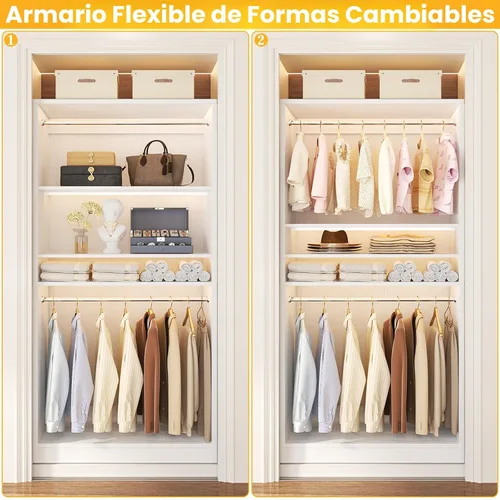 Miniatura 3 de Unikito Sistema de armario independiente de 3 pies con 2 varillas para colgar y estante ajustable, sistema organizador de armario de madera de 36