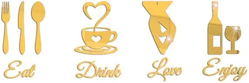 Adhesivos de pared con logotipo de cocina, espejo acrílico, decoración artística para comer, beber, amor, disfrutar, calcomanías autoadhesivas,
