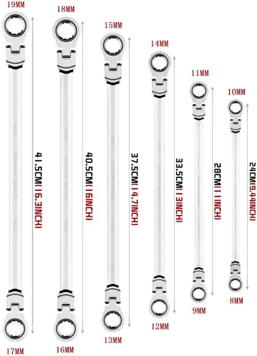 Miniatura 4 de BULLTOOLS - Juego de llaves de trinquete extralargas (6 piezas, acero cromado vanadio, 72 dientes, con métricas, 8mm - 19mm/0.315 in a 0.748 in)