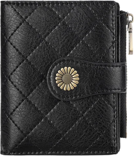 Miniatura 8 de FALAN MULE Billetera pequeña para mujer, plegable, con bloqueo RFID, portatarjetas de piel con bolsillo con cremallera para monedas Blanco/Marrón
