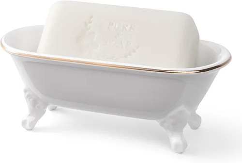 Miniatura 18 de Bañera decorativa en miniatura con patas de garra de cerámica de 6.5", jabonera para jabón en barra, soporte para esponja de cocina y bandeja