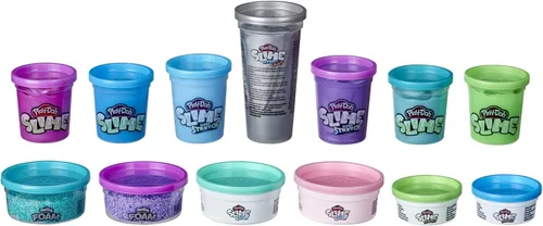 Play-Doh Kit de espuma y Play-Doh Slime: Super Cloud Slime, HydroGlitz, Super Stretch y Krackle paquete múltiple de 13 colores fríos, recuerdos de