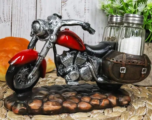 Miniatura 9 de Ebros Gift Old Retro Red Chopper - Figura decorativa de cristal para motocicleta y pimentero de cristal, 7.5 pulgadas de largo, escultura