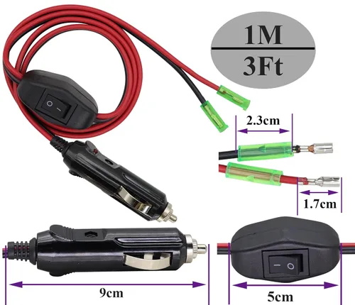 Miniatura 2 de Paquete de 2 adaptadores de enchufe macho de encendedor de cigarrillos de 12 voltios con cable de cables de luz LED y cable de 16 AWG para enchufe