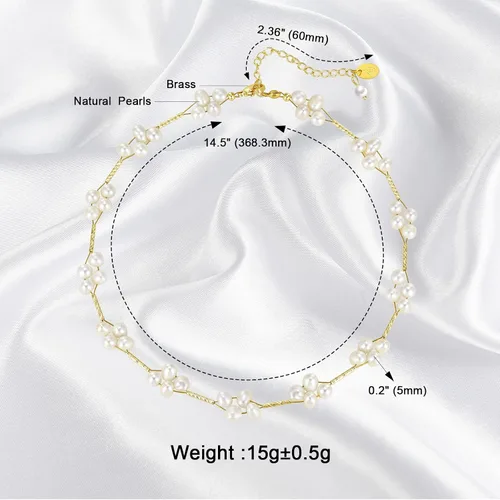 Miniatura 3 de Gargantilla de perlas, chapado en oro de 14 quilates, delicado collar de gargantilla con cuentas para mujeres y niñas, collar de perlas naturales