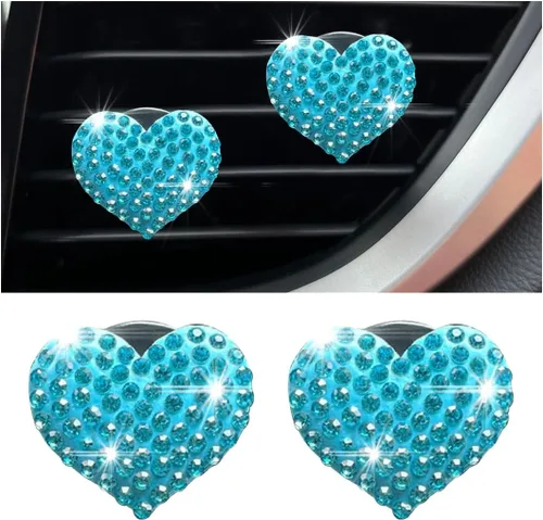 Osilly Clips brillantes para ventilación de automóvil, 2 piezas de clip de salida de aire acondicionado con dije de corazón, accesorios de diamantes