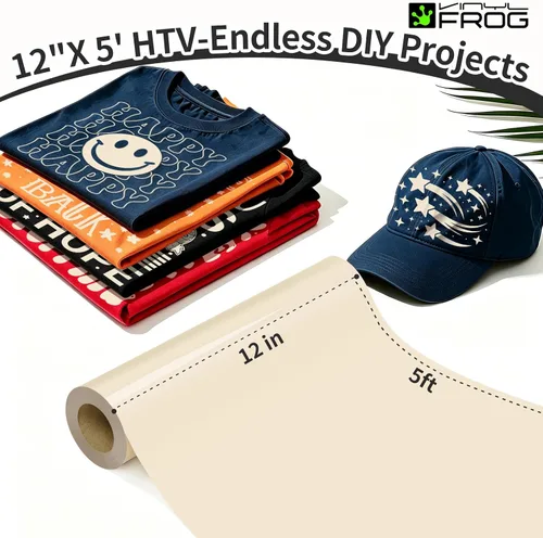 Miniatura 2 de VINYL FROG Rollo de vinilo de transferencia de calor HTV – 12 pulgadas x 5 pies, vinilo crema para planchar en camisetas, vinilo de prensa de calor