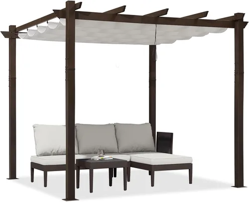Miniatura 8 de PURPLE LEAF Pergola Pérgola - Pérgola retráctil de metal para exteriores de 10 x 10 pies con toldo para patio y jardín, parrilla de pabellón