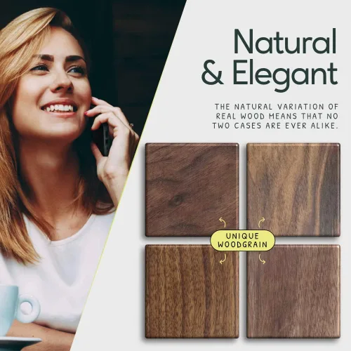 Miniatura 4 de iATO Funda para iPhone 13 Pro: cubierta de madera natural premium, protección de grado militar, ultrafina, compatible con MagSafe, ecológica, nogal