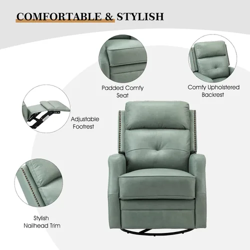 Miniatura 6 de HULALA HOME Sillón reclinable giratorio de cuero genuino con respaldo ajustable y reposapiés, silla reclinable manual para sala de estar