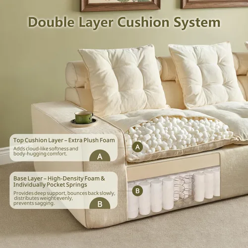 Miniatura 4 de 106" Cloud Boneless Couch with Chaise, L-Shape Deep Seat Sectional Couches, No Assembly Required, Convertible Modular Sleeper Sofa Bed, Living Room