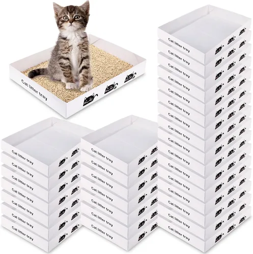 Miniatura 9 de Paquete de 30 cajas de arena desechables para gatos, bandeja de papel plegable para gatitos de 13.8 x 10 x 2 pulgadas, caja de cartón pequeña y Azul