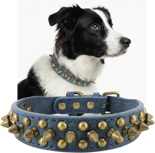 Miniatura 9 de Collar para perro con tachuelas, de piel sintética, redondo, antimordeduras, collar ajustable de estilo punk resistente para perros pequeños, Negro