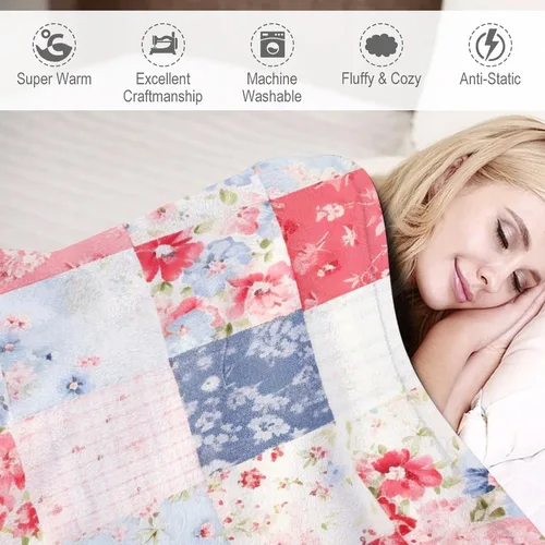 Miniatura 25 de Manta de verano con parches bohemios, vintage, bohemia, acogedora manta de franela para sofá, cama para niños y adultos, 30 x 40 pulgadas, manta