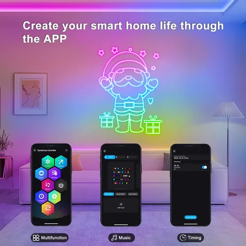 Miniatura 3 de DBFAIRY Luz de Cuerda de Neón Inteligente, 16.4 Pies Luces de Cuerda de Neón RGB que Cambian de Color IC con Aplicación Remota Sincronización