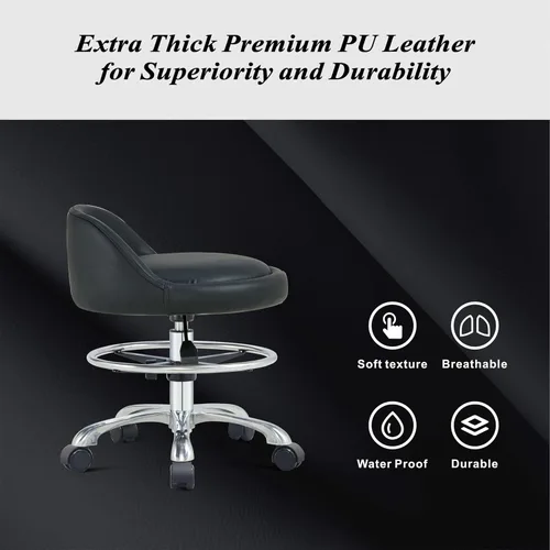 Miniatura 5 de Taburete Rolling Shop con soporte de espalda, taburete ajustable en altura con ruedas, resistente para salón, spa, tatuaje, esteticista y cocina