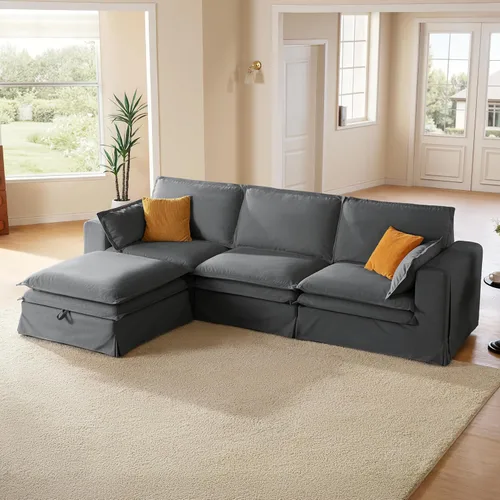 Miniatura 16 de Sofá modular lavable de gran tamaño de 89 pulgadas, sofá nube con funda totalmente extraíble, sofás seccionales para sala de estar, tela